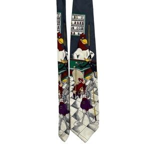 Vintage 1992 Looney Tunes Silk Tie Pool Billiards Bugs Bunny Foghorn Daffy Elmer